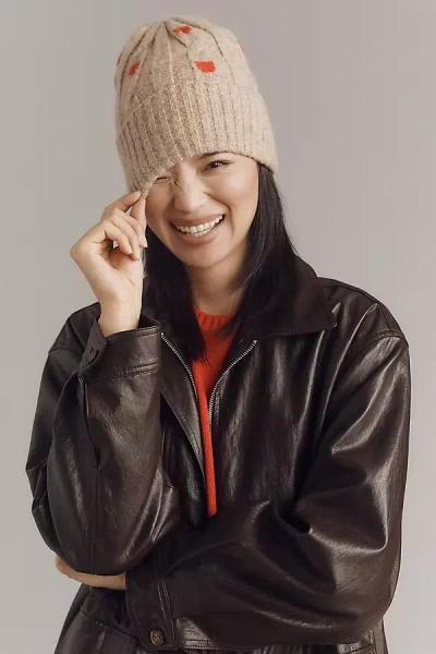 By Anthropologie Polka Dot Cable Beanie In Sand