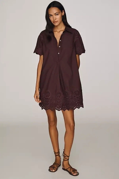 By Anthropologie Pollie 100% Cotton Swing Mini Dress In Brown