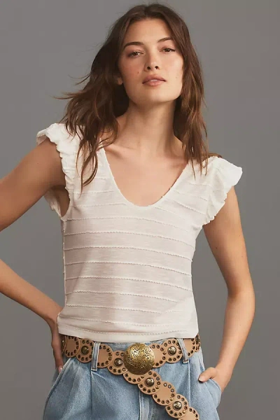 By Anthropologie Pom Pom Bubble-sleeve Tank Top In White