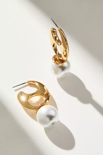 By Anthropologie Pop Tab Pearl Huggie Hoop Earrings In White