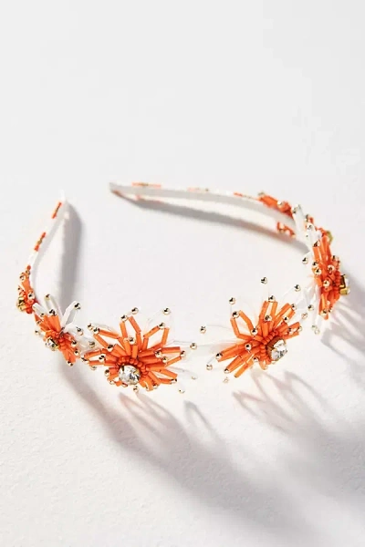 By Anthropologie Positano Beaded Floral Headband In Orange