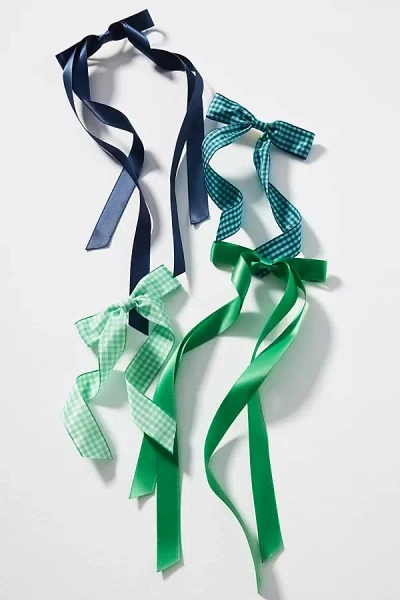 By Anthropologie Positano Gingham Hair Bows, Set Of 4 In Multi