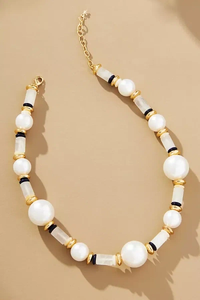 By Anthropologie Preppy Pearl Beaded Necklace In White