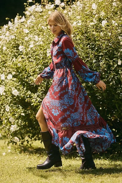By Anthropologie Printed Buttondown Midi Shirt Dress In Multi