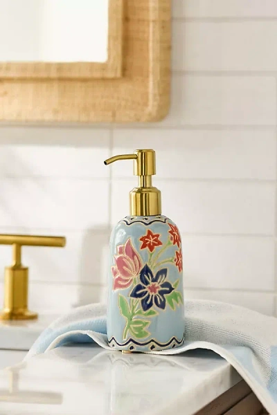 By Anthropologie Printed Ceramic Soap Dispenser In Blue