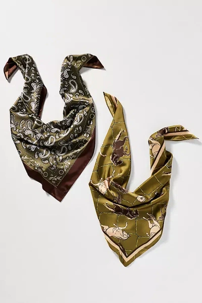 By Anthropologie Printed Hair Scarves, Set Of 2 In Green