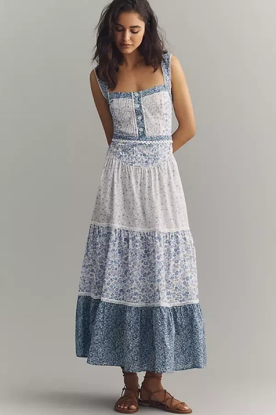 By Anthropologie Printed Pintuck Sleeveless Dress In Blue