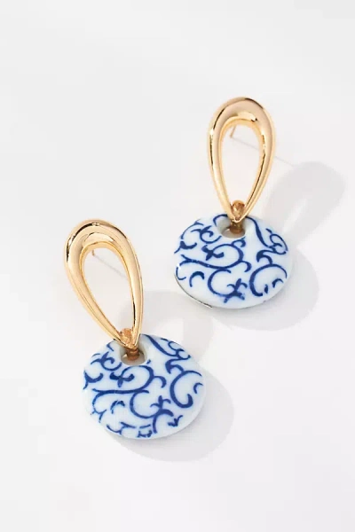 By Anthropologie Printed Porcelain Bead Drop Earrings In Gold