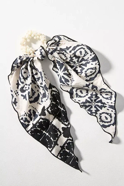 By Anthropologie Printed Scarf Pearl Hair Scrunchies, Set Of 2 In Black