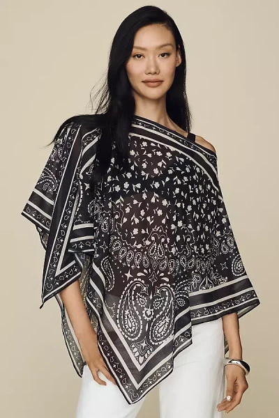 By Anthropologie Printed Scarf Poncho Top In Black
