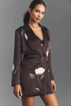 By Anthropologie Printed Silky Blazer Mini Dress In Brown