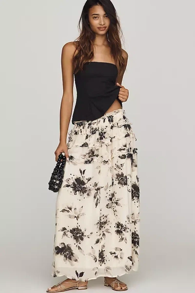 By Anthropologie Printed Tiered Maxi Skirt In Black