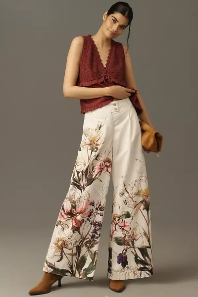 By Anthropologie Printed Wide-leg Trousers In Neutral