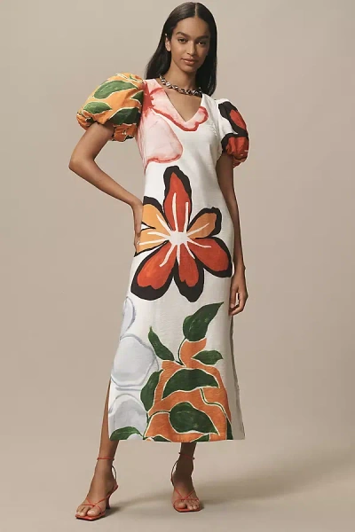 By Anthropologie Puff-sleeve A-line Maxi Dress In White