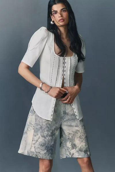By Anthropologie Puff-sleeve Bustier Blouse In White