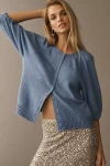 By Anthropologie Puff-sleeve Cardigan Sweater In Blue
