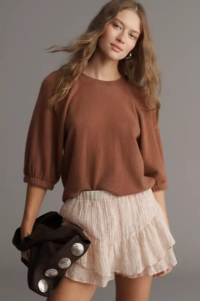 By Anthropologie Puff-sleeve Cashmere Sweater In Brown
