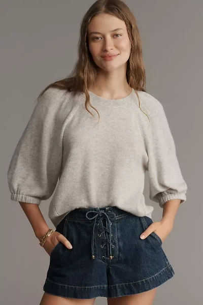 By Anthropologie Puff-sleeve Cashmere Sweater In Gray