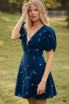 By Anthropologie Puff-sleeve Corduroy Mini Dress In Blue