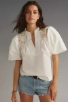 By Anthropologie Puff-sleeve Crochet Blouse In White