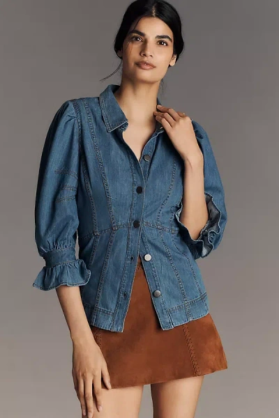 By Anthropologie Puff-sleeve Denim Buttondown Shirt