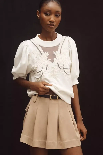 By Anthropologie Puff-sleeve Embellished Elbow-sleeve Sweatshirt In White