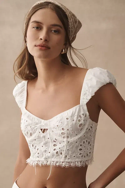 By Anthropologie Puff-sleeve Eyelet Corset Top In White