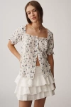 By Anthropologie Puff-sleeve Eyelet Top In Multi