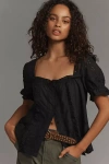 By Anthropologie Puff-sleeve Eyelet Top In Black