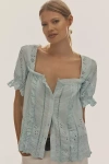 By Anthropologie Puff-sleeve Eyelet Top In Blue