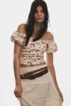 By Anthropologie Puff-sleeve Off-the-shoulder Corset Top
