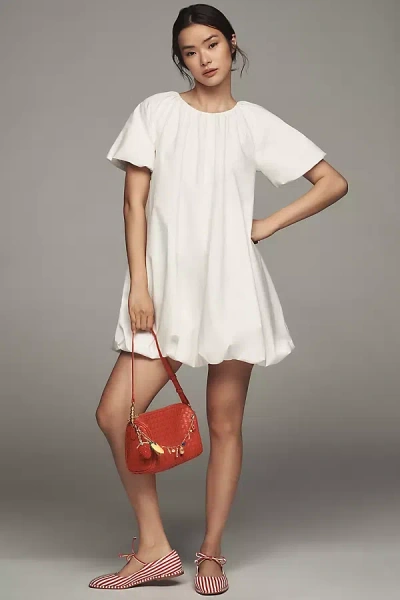 By Anthropologie Puff-sleeve Relaxed Bubble Mini Dress In White