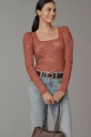 By Anthropologie Puff-sleeve Sheer Lace Top In Multi