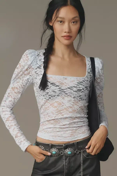 By Anthropologie Puff-sleeve Sheer Lace Top In Multi