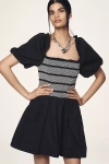 By Anthropologie Puff-sleeve Square-neck Smocked Mini Dress In Multicolor