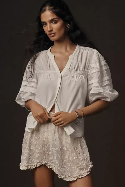 By Anthropologie Puff-sleeve Swiss Dot Blouse