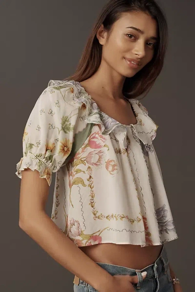 By Anthropologie Puff-sleeve Collared Blouse In Multi