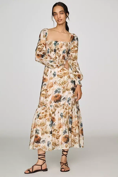 By Anthropologie Puff-sleeve Midi Dress In Neutral
