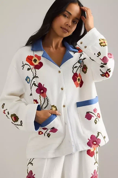 By Anthropologie Quilted Pyjama Top In White