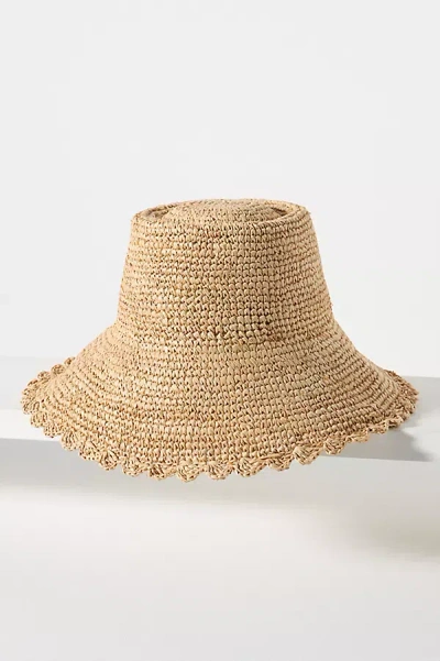 By Anthropologie Raffia Boater Hat In Beige