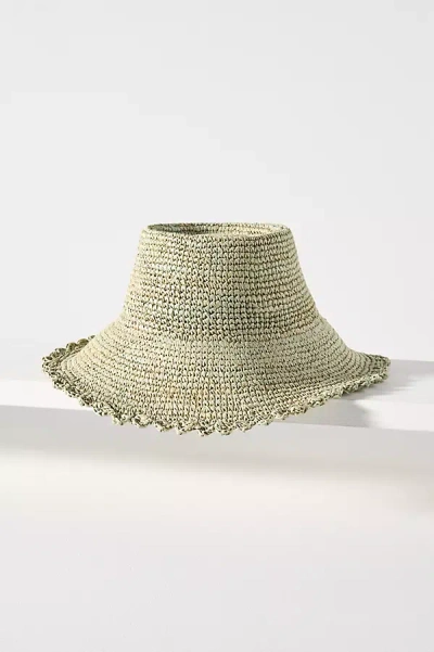 By Anthropologie Raffia Boater Hat In Green
