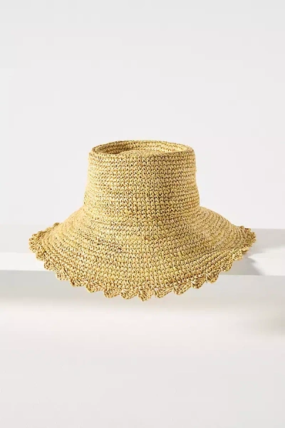 By Anthropologie Raffia Boater Hat In Yellow