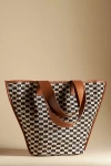 By Anthropologie Raffia Checkered Angular Tote In Multicolor