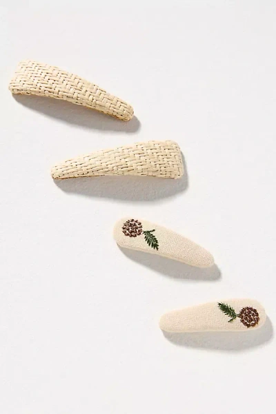 By Anthropologie Raffia Floral Hair Clips, Set Of 4