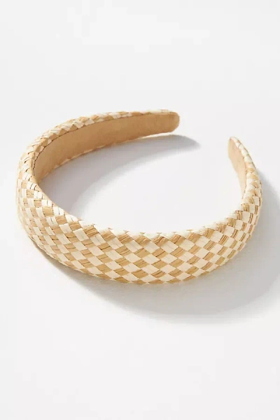 By Anthropologie Raffia Houndstooth Puffy Headband In Multicolor