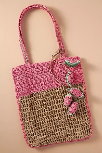 By Anthropologie Raffia Icon Tote In Pink