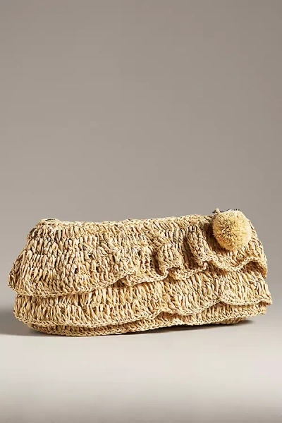 By Anthropologie Raffia Ruffle Clutch In Beige