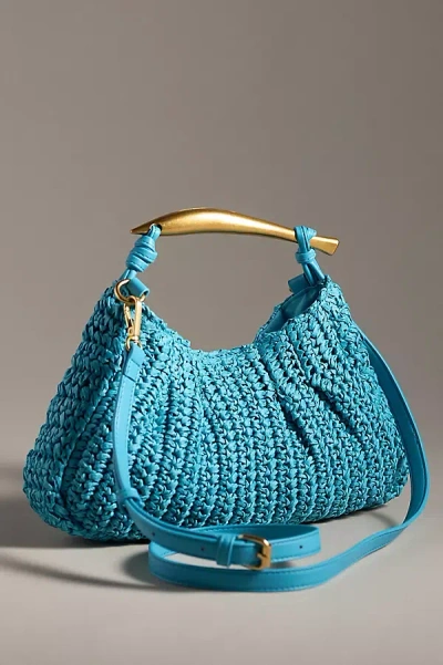 By Anthropologie Raffia Satchel In Blue