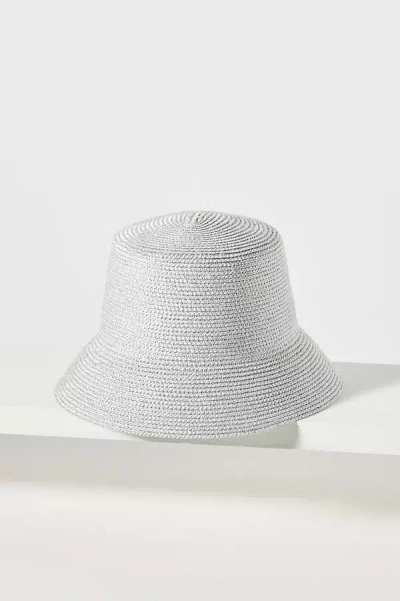 By Anthropologie Raffia Shimmer Bucket Hat In Silver