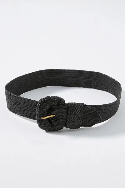 By Anthropologie Raffia-wrapped Stretch Waist Belt In Black